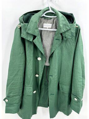 New Mackintosh Philosophy Green Waxed Cotton Linen Hooded Coat Long Jacket Sz 38
